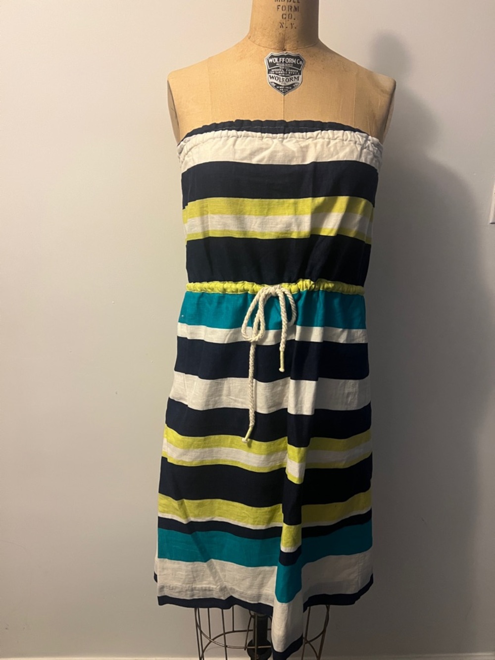 Vintage Gap Striped Linen/Cotton Strapless Drawstring Waist Striped Summer XS